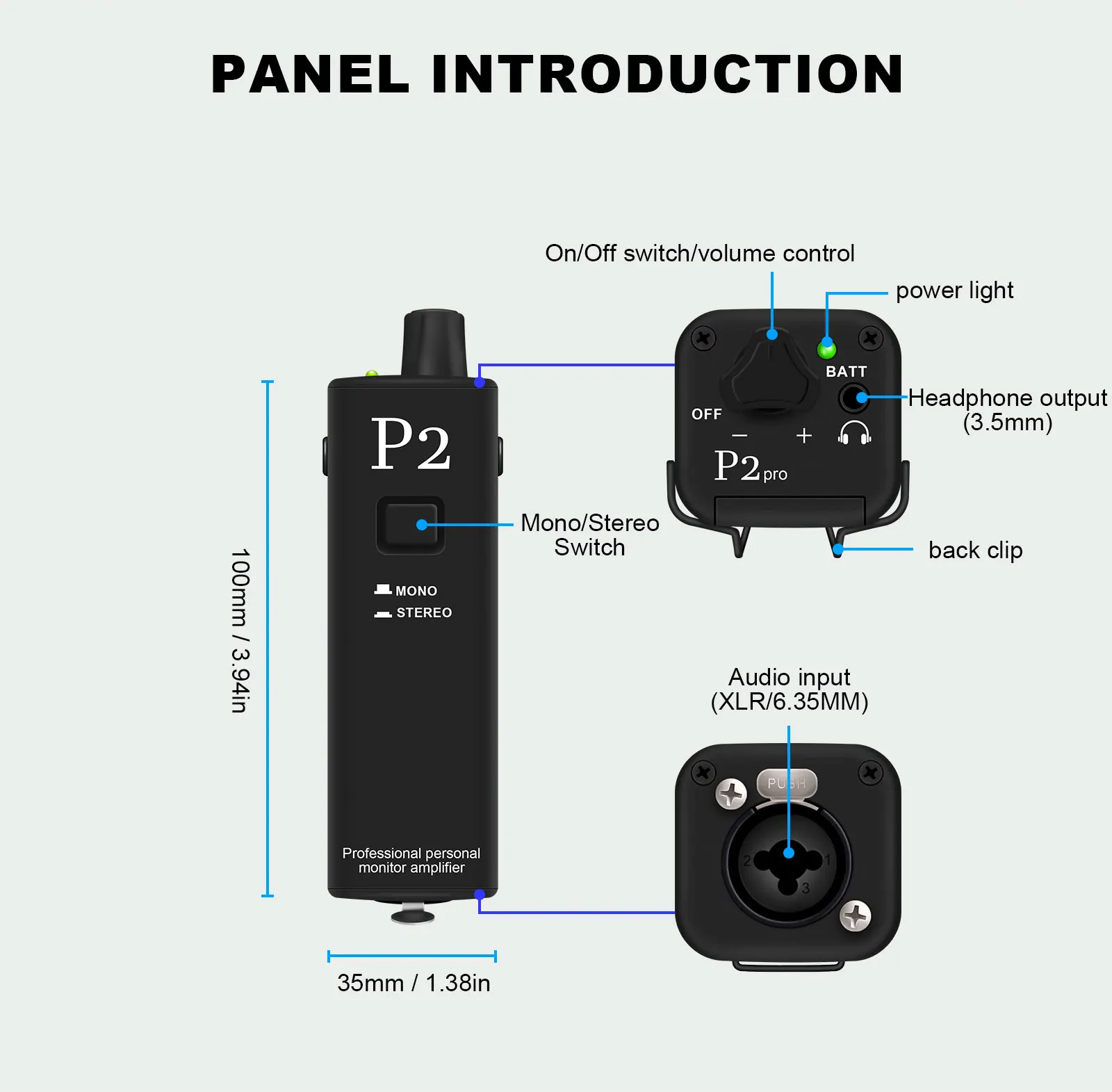 P2 Portable In-Ear Monitor Amplifier, Headphone Amp Na May XLR At TRS Input, 3.5mm Output
