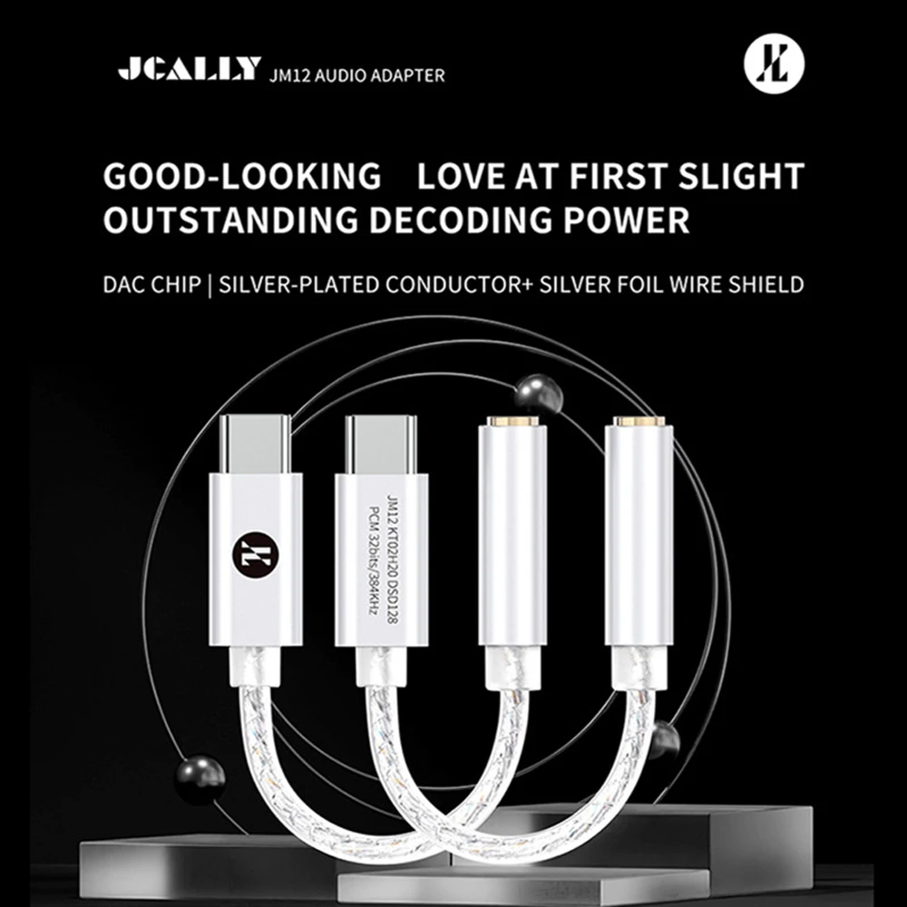 JCALLY JM12 Digital Audio Adapter Type-C to 3.5mm HIFI Sound DAC Decoder Headphone Amplifier for Phone PC Audio Cable