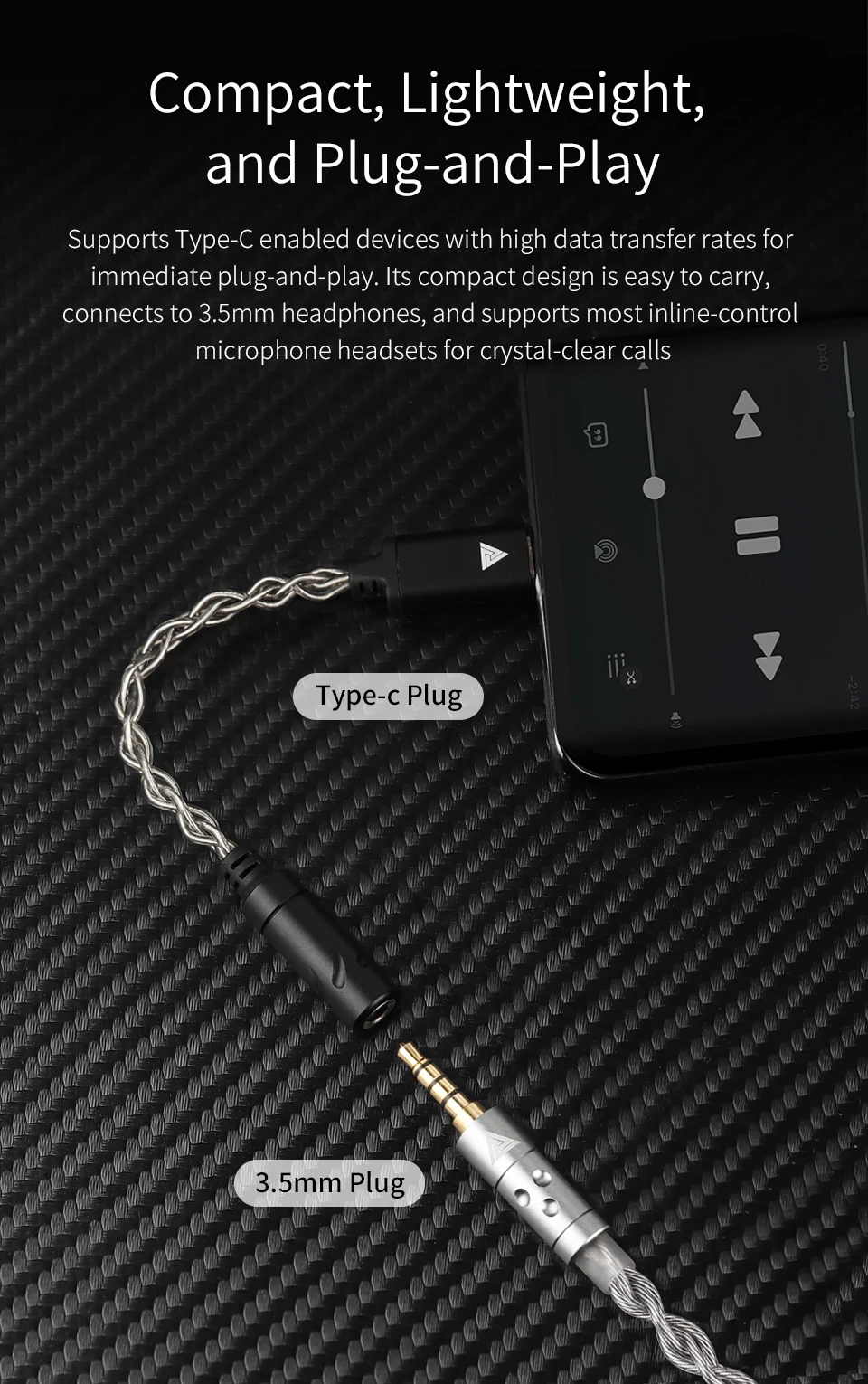 QKZ TC MAX Pro USB Type C to 3.5mm Conversion Interface headphone Amplifier Audio Decoder Earbuds Mobile Phone Adapter HiFi DAC
