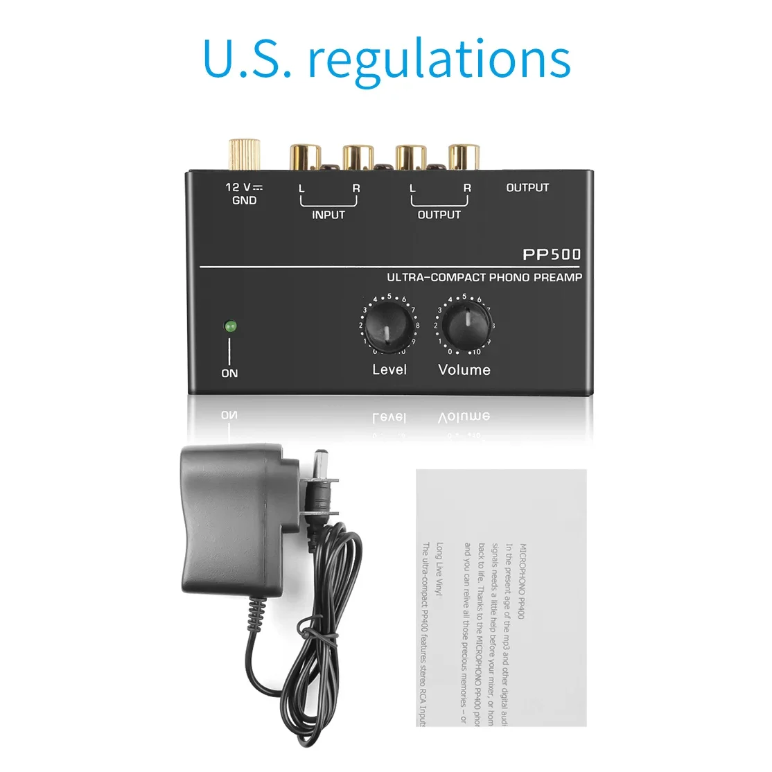 KEBIDUMEI PP500 Ultra-Compact Phono Preamp With Bass Treble Balance Volume Adjustment Turntable Preamplifier US EU Plug