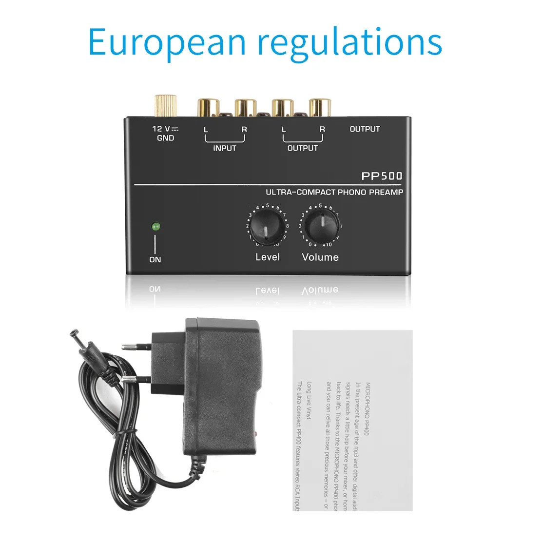 KEBIDUMEI PP500 Ultra-Compact Phono Preamp With Bass Treble Balance Volume Adjustment Turntable Preamplifier US EU Plug