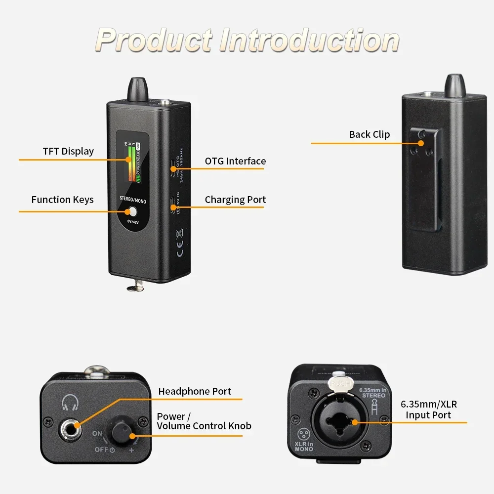EM1 Professional Headphone Amplifier with 48V Phantom Power, OTG Connection, TFT Display, Channel Switching, and Low-Noise M