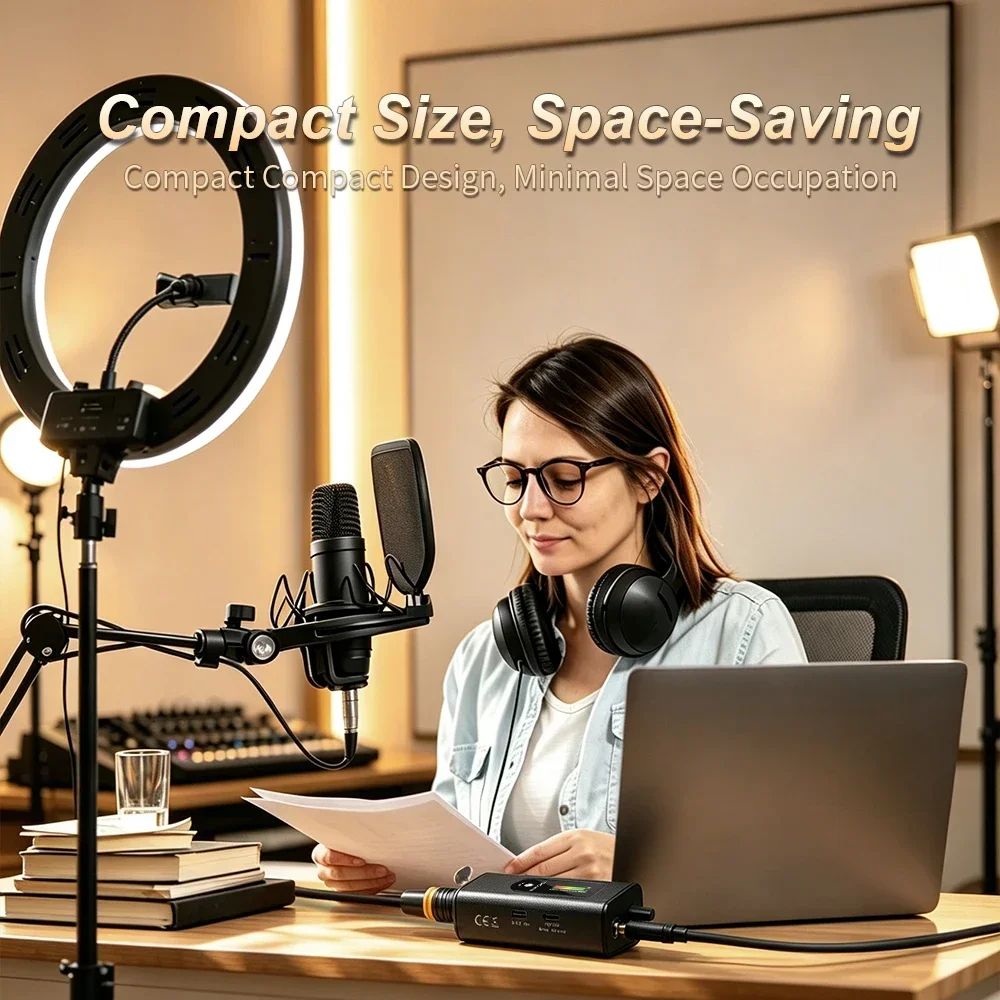 EM1 Professional Headphone Amplifier with 48V Phantom Power, OTG Connection, TFT Display, Channel Switching, and Low-Noise M