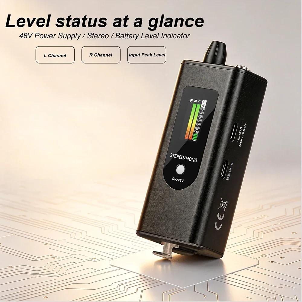 EM1 Professional Headphone Amplifier with 48V Phantom Power, OTG Connection, TFT Display, Channel Switching, and Low-Noise M