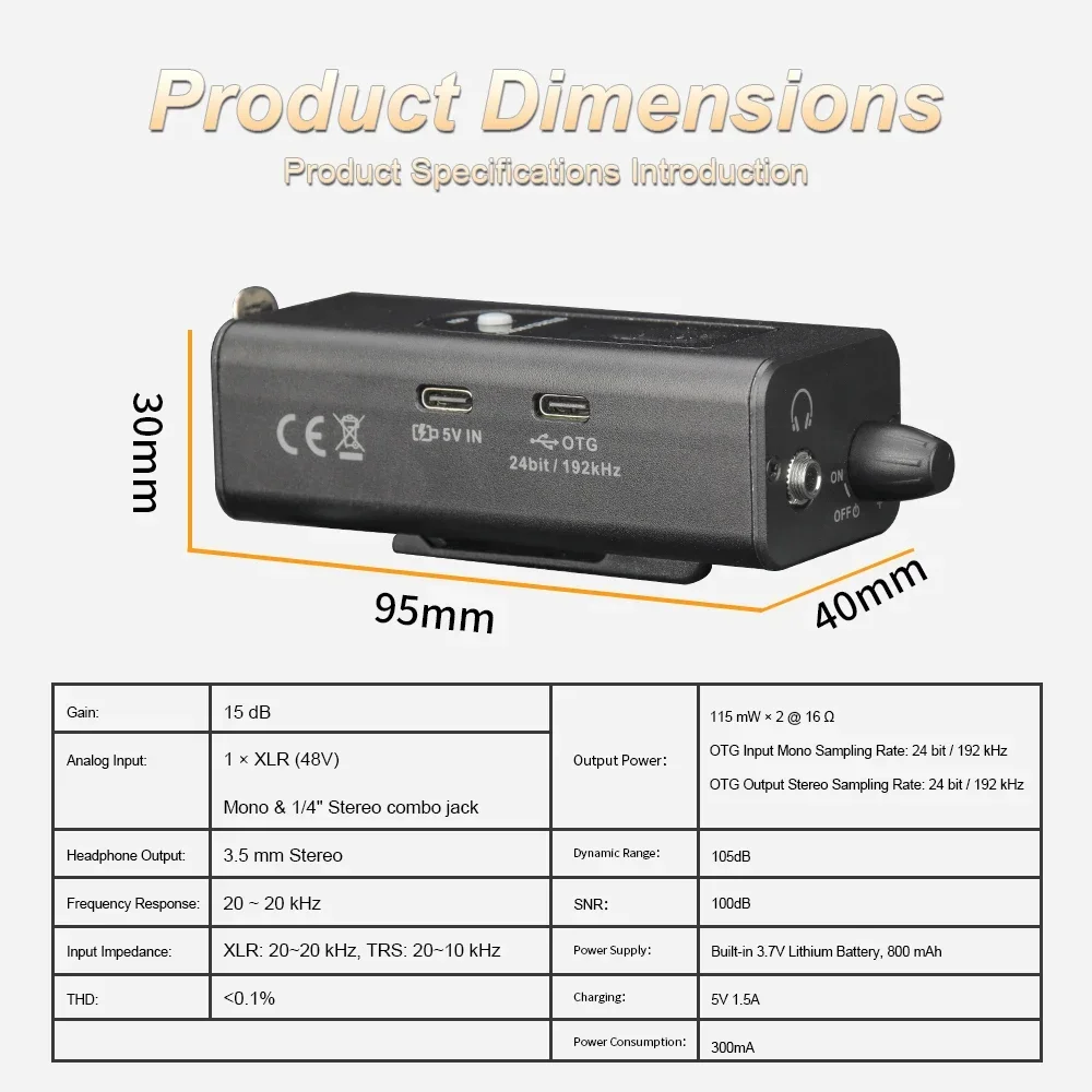 EM1 Professional Headphone Amplifier with 48V Phantom Power, OTG Connection, TFT Display, Channel Switching, and Low-Noise M
