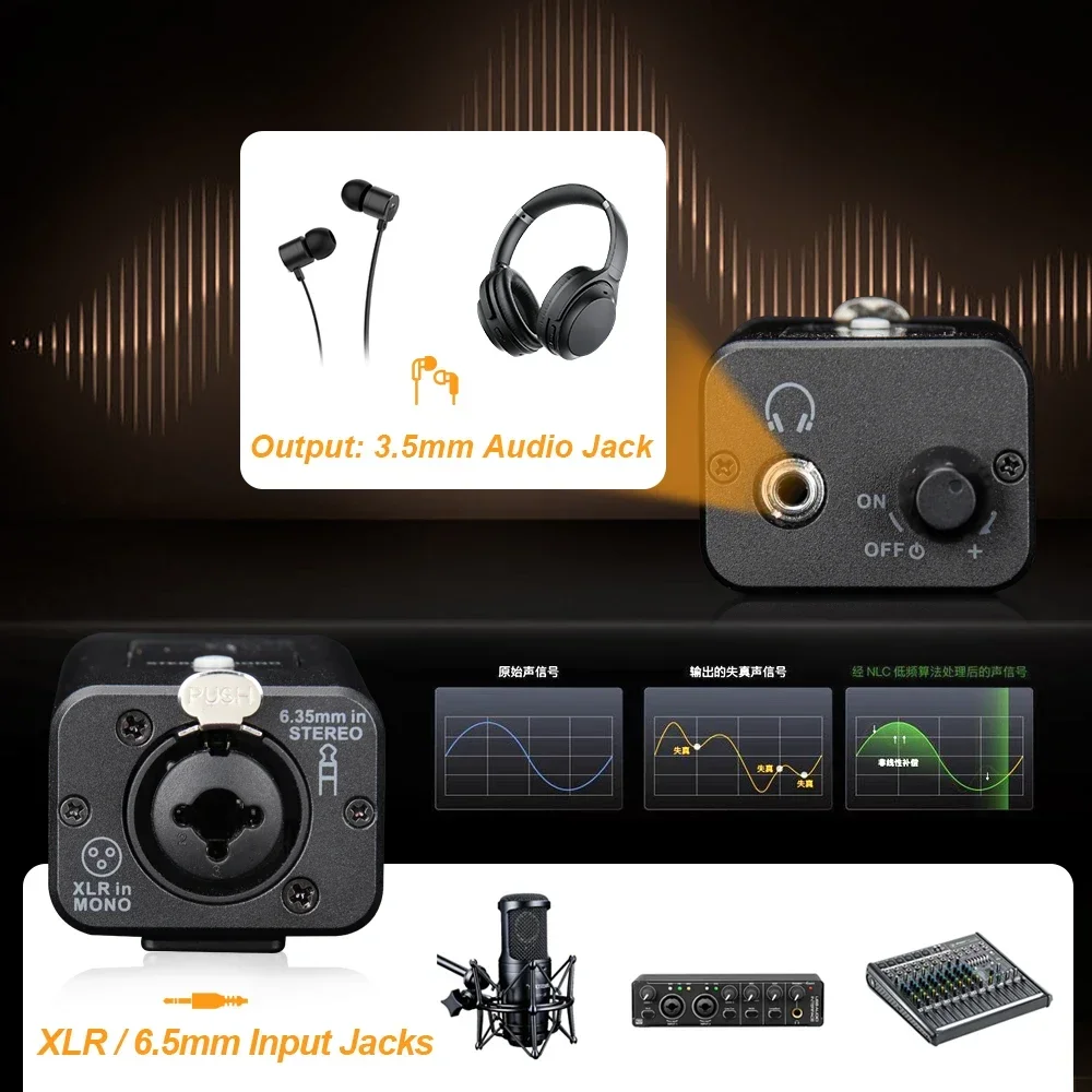 EM1 Professional Headphone Amplifier with 48V Phantom Power, OTG Connection, TFT Display, Channel Switching, and Low-Noise M