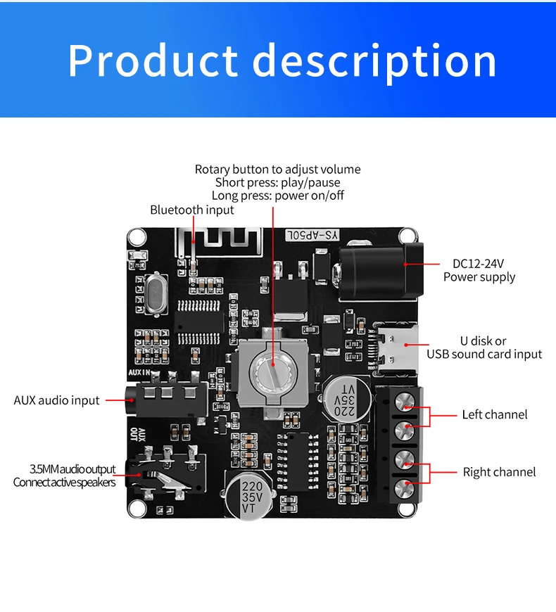 DIY Audio Modification Module 50W*2 Mini Digital Stereo Amplifier  Speaker Power Amplifier Board Module Bluetooth 5.0 YS-AP50L