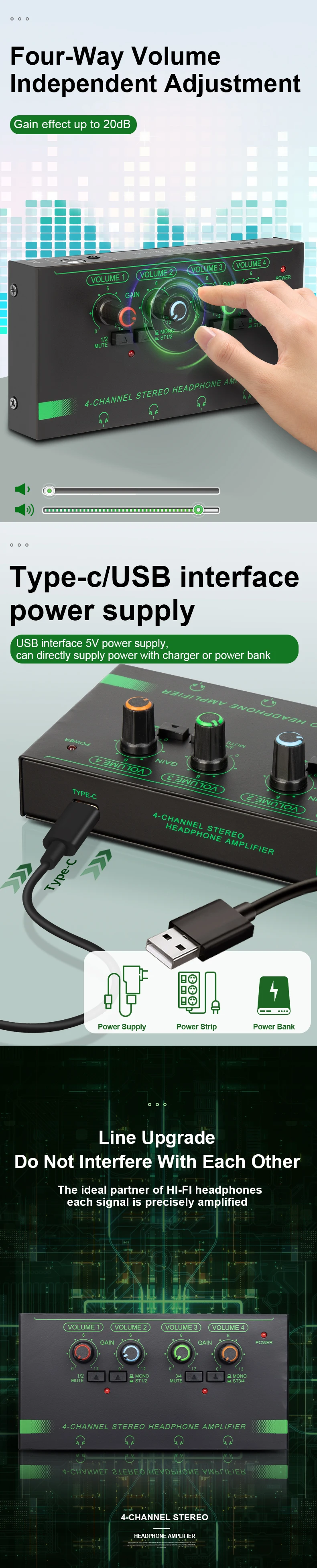 Professional 4-Channel Headphone Amplifier with RGB Lighting, Lossless Audio Monitoring Distributor