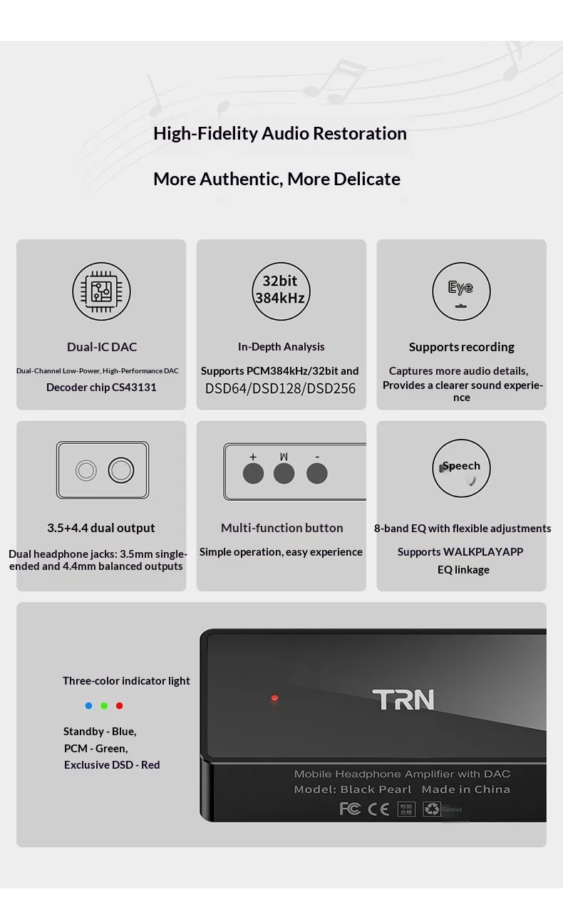 TRN Black Pearl Portable Hifi Digital Audio Dac Headphone Amplifier Adapter For Mobile Phone