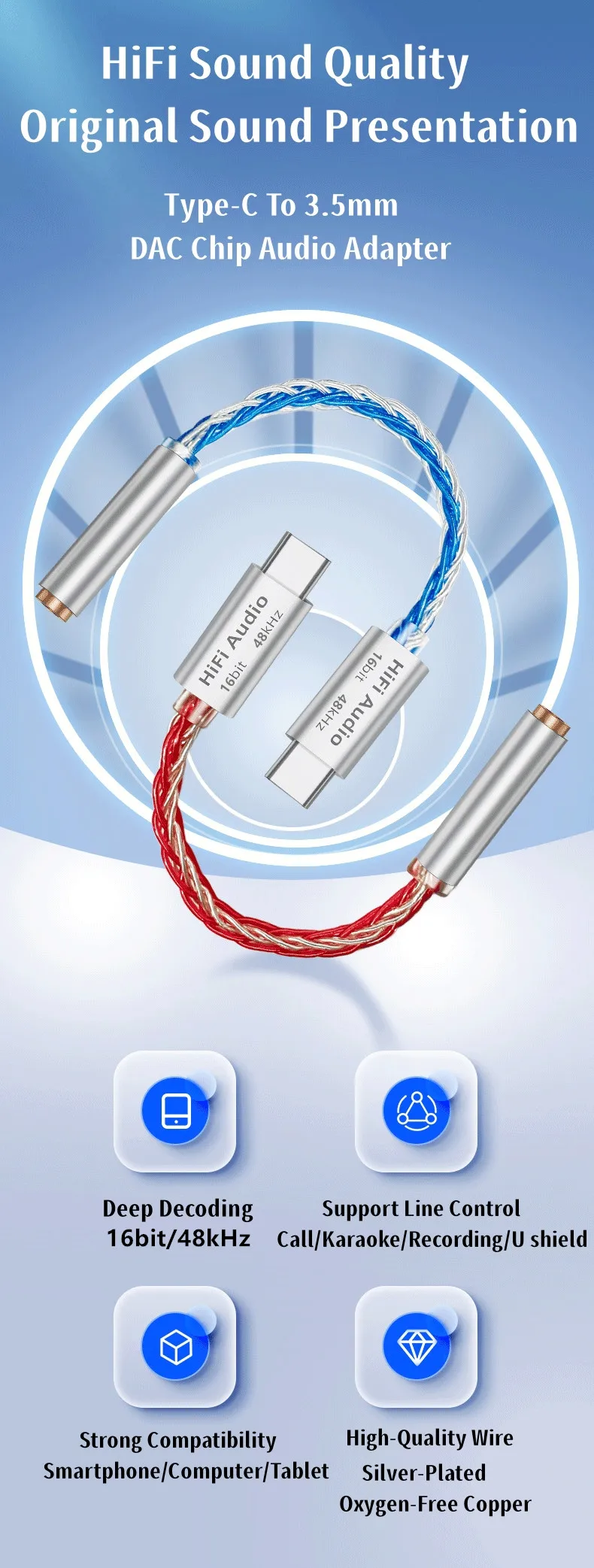 Type C to 3.5mm Jack USB Cable HiFi Audio Amp Headphone Adapter HD Mic for iPhone16/15 Samsung Xiaomi Huawei Earphones Converter