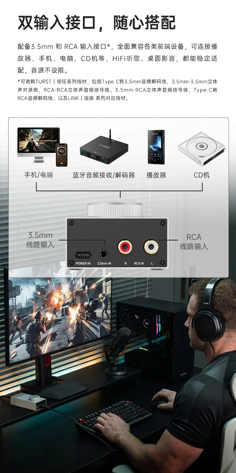 GIGAS 1 Compact Desktop Headphone Amp, Metal Chassis High Power Class AB Amp, Dual Input & Dual Output for Desktop HiFi Playback