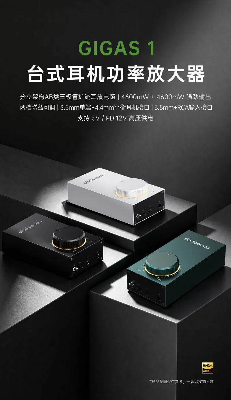 GIGAS 1 Compact Desktop Headphone Amp, Metal Chassis High Power Class AB Amp, Dual Input & Dual Output for Desktop HiFi Playback