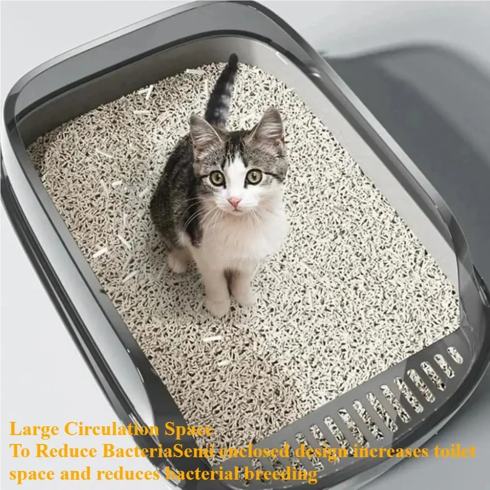 P Semi-Enclosed Cat Litter Box Splashproof Kitten Toilet Tray Pet Cleaning Basin with High Sides for Indoor Use