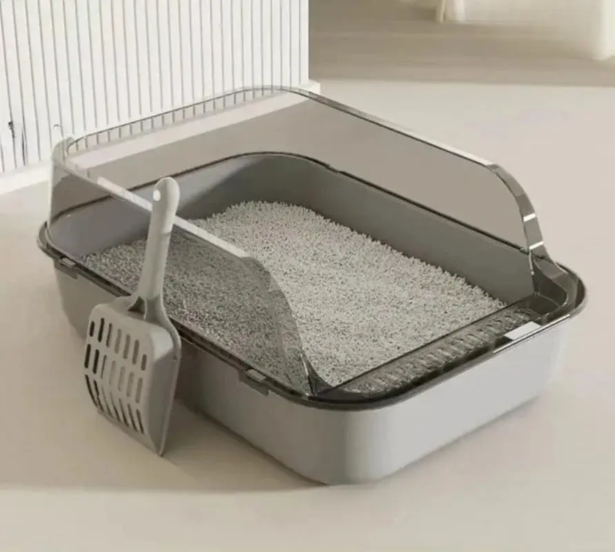 P Semi-Enclosed Cat Litter Box Splashproof Kitten Toilet Tray Pet Cleaning Basin with High Sides for Indoor Use