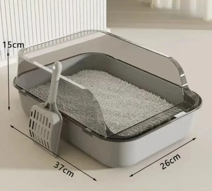 P Semi-Enclosed Cat Litter Box Splashproof Kitten Toilet Tray Pet Cleaning Basin with High Sides for Indoor Use