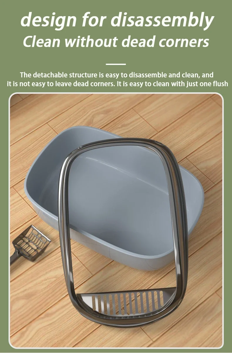 Semi-Enclosed Cat Litter Box Splashproof Kitten Toilet Tray Pet Cleaning Basin with High Sides for Indoor Use