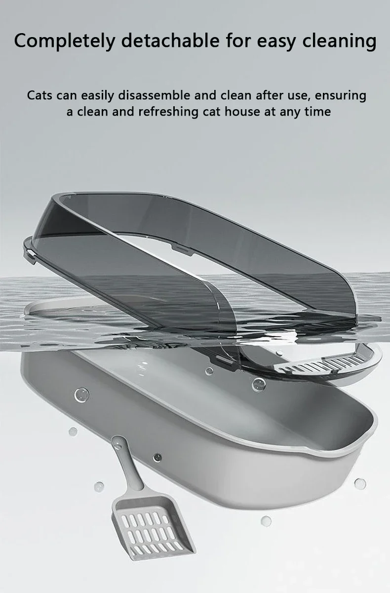 Semi-Enclosed Cat Litter Box Splashproof Kitten Toilet Tray Pet Cleaning Basin with High Sides for Indoor Use