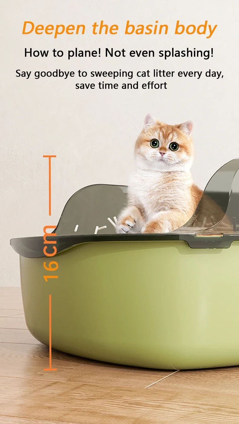 Semi-Enclosed Cat Litter Box Splashproof Kitten Toilet Tray Pet Cleaning Basin with High Sides for Indoor Use