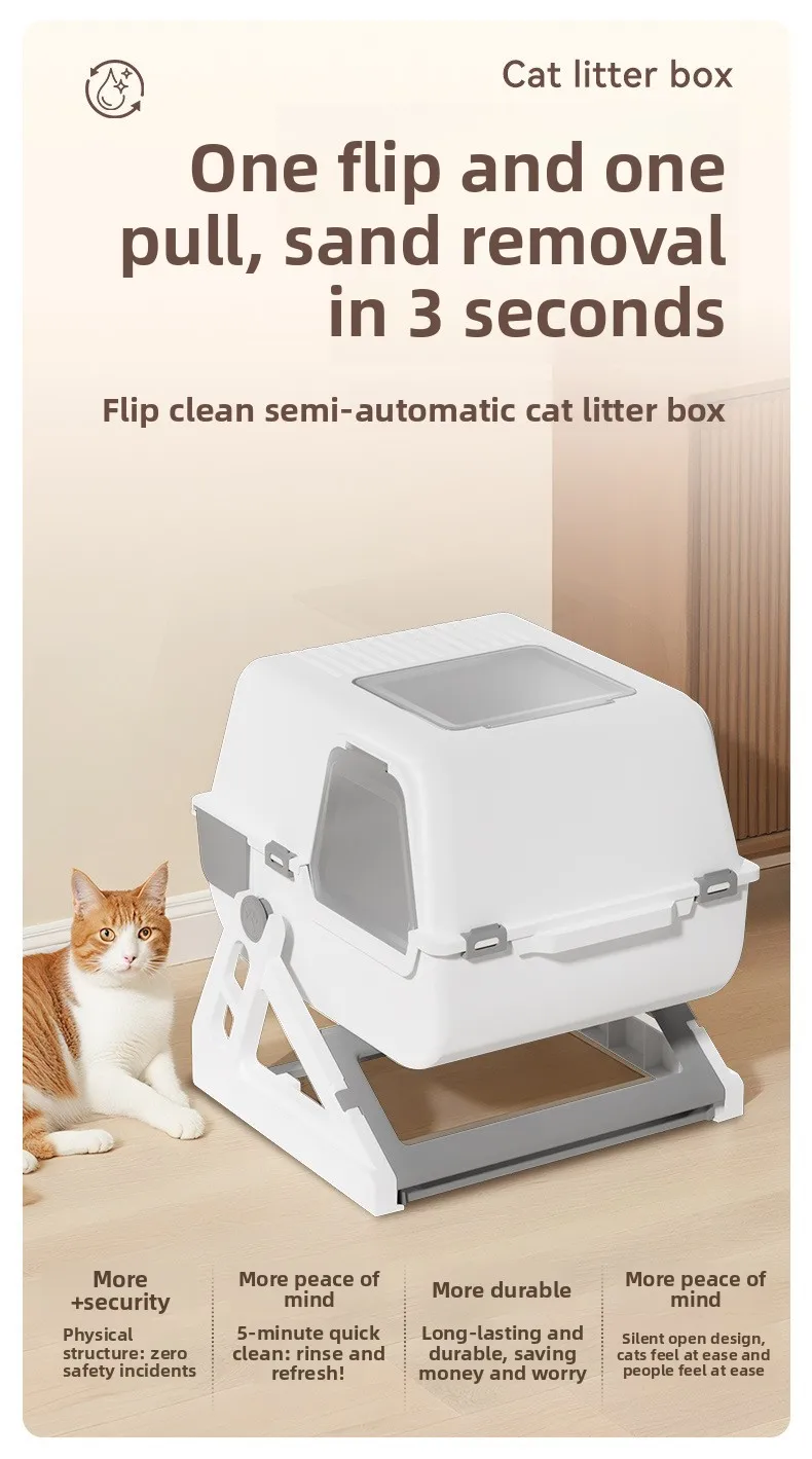 Household Semi-automatic Cat Litter Box Closed Oversized Anti-splash Toilet Free of Shoveling Feces Special Pet Toilet