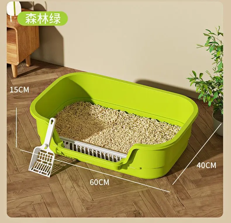 Extra Large Cat Litter Box, Semi-Enclosed & Open Top, Ventilated, Odor Control, Anti-Splash Pet Toilet