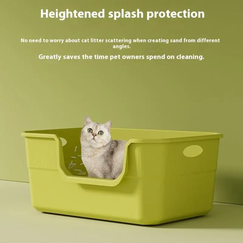 ♥Extra Large Cat Litter Box;Semi-Enclosed & Open Design, Anti-Splash Cat Toilet with High Sides