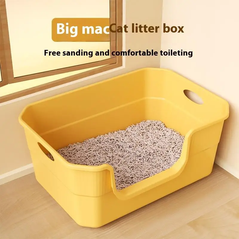 ♥Extra Large Cat Litter Box;Semi-Enclosed & Open Design, Anti-Splash Cat Toilet with High Sides