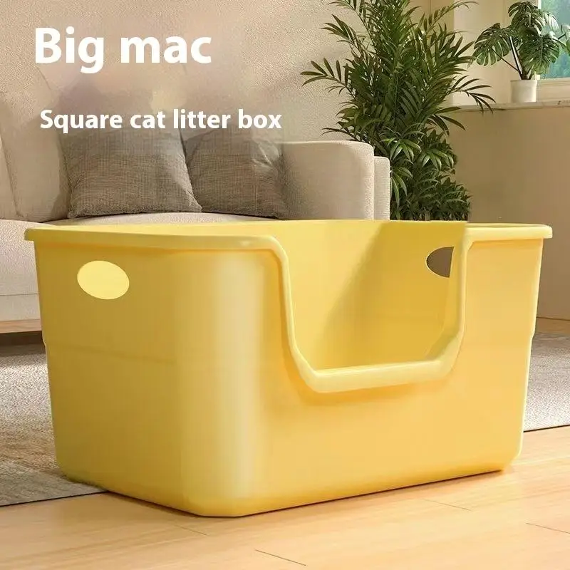 ♥Extra Large Cat Litter Box;Semi-Enclosed & Open Design, Anti-Splash Cat Toilet with High Sides