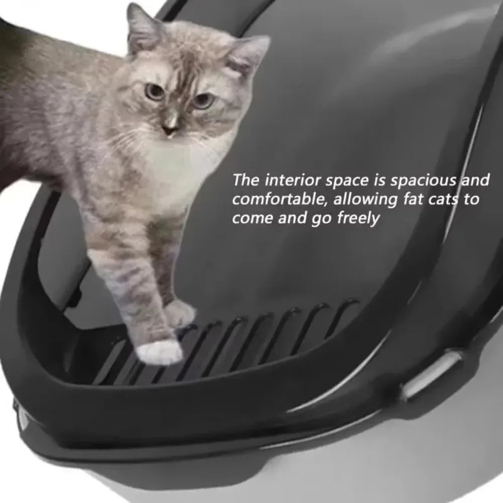 P Semi-Enclosed Cat Litter Box Splashproof Kitten Toilet Tray Pet Cleaning Basin with High Sides for Indoor Use