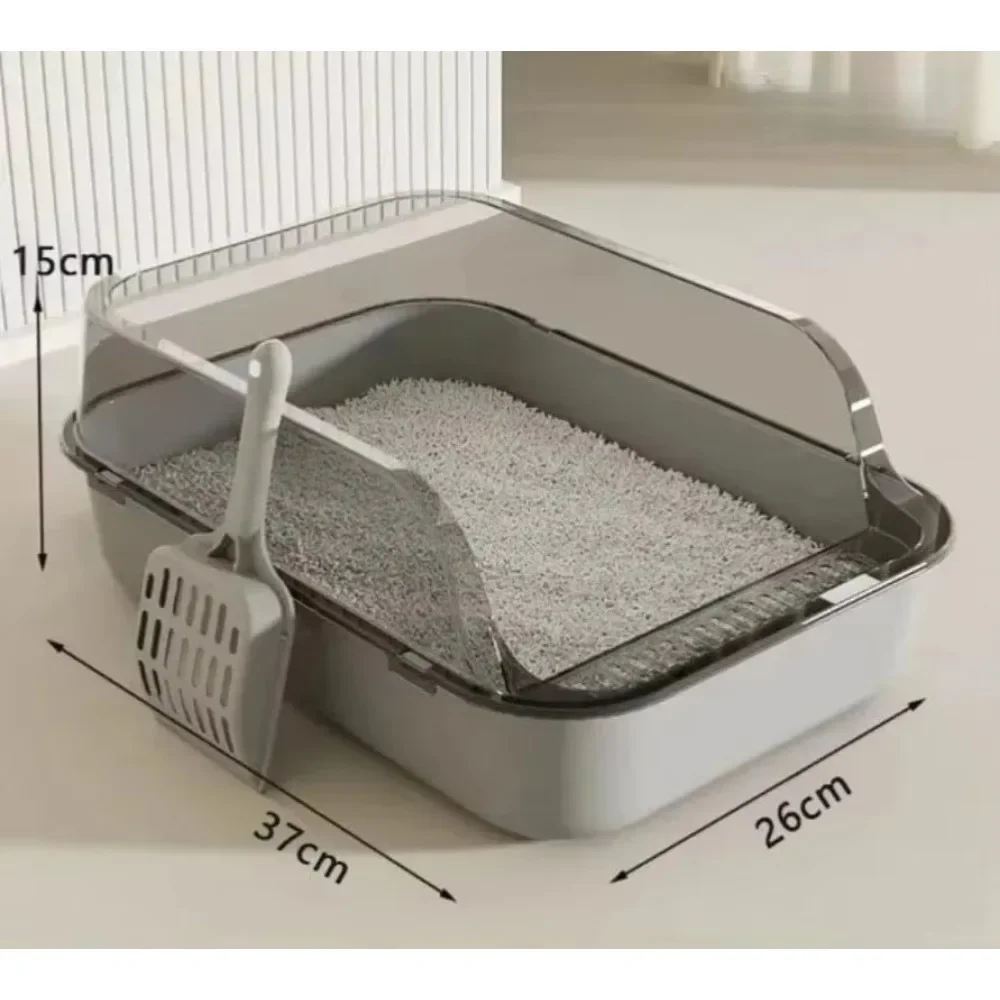 P Semi-Enclosed Cat Litter Box Splashproof Kitten Toilet Tray Pet Cleaning Basin with High Sides for Indoor Use