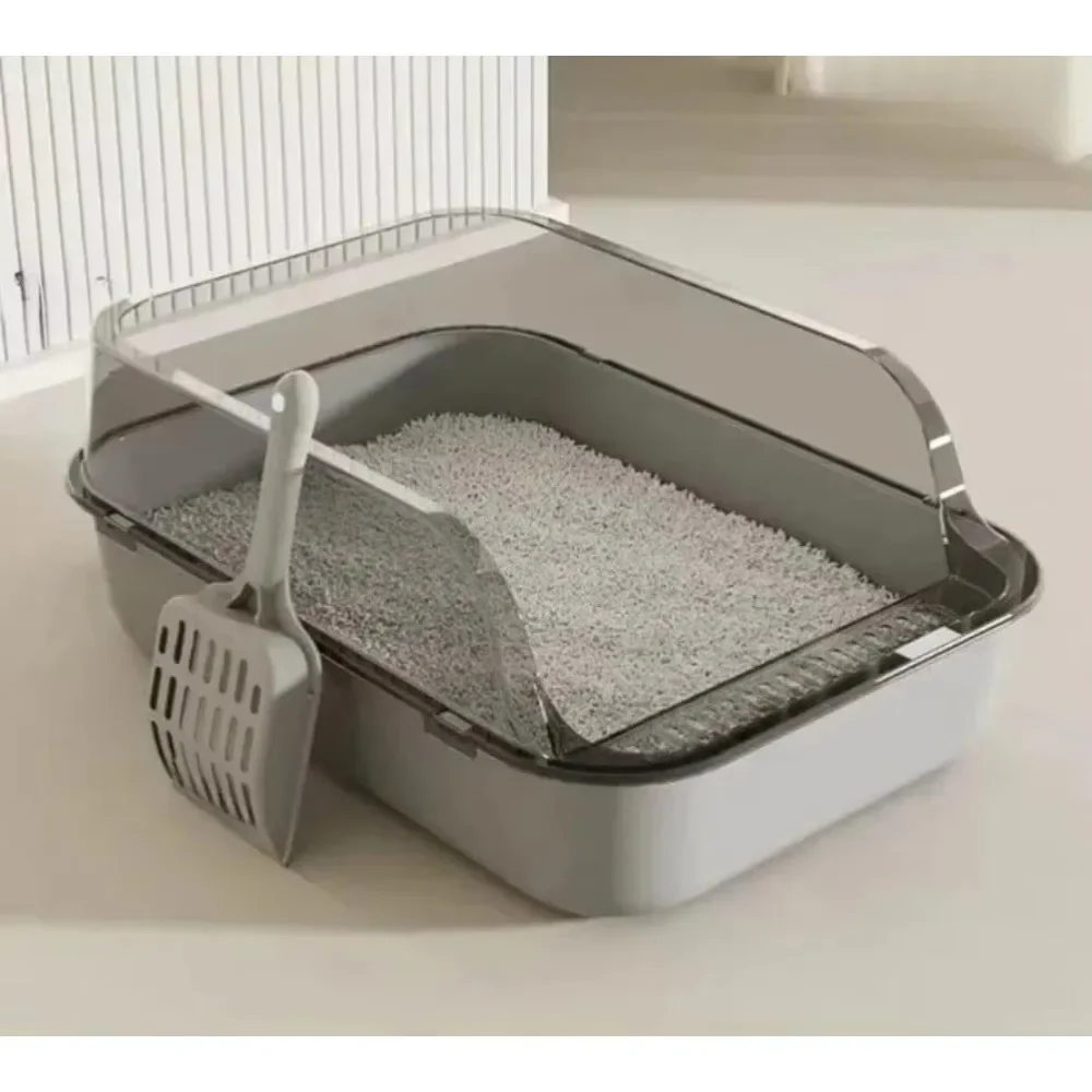 P Semi-Enclosed Cat Litter Box Splashproof Kitten Toilet Tray Pet Cleaning Basin with High Sides for Indoor Use