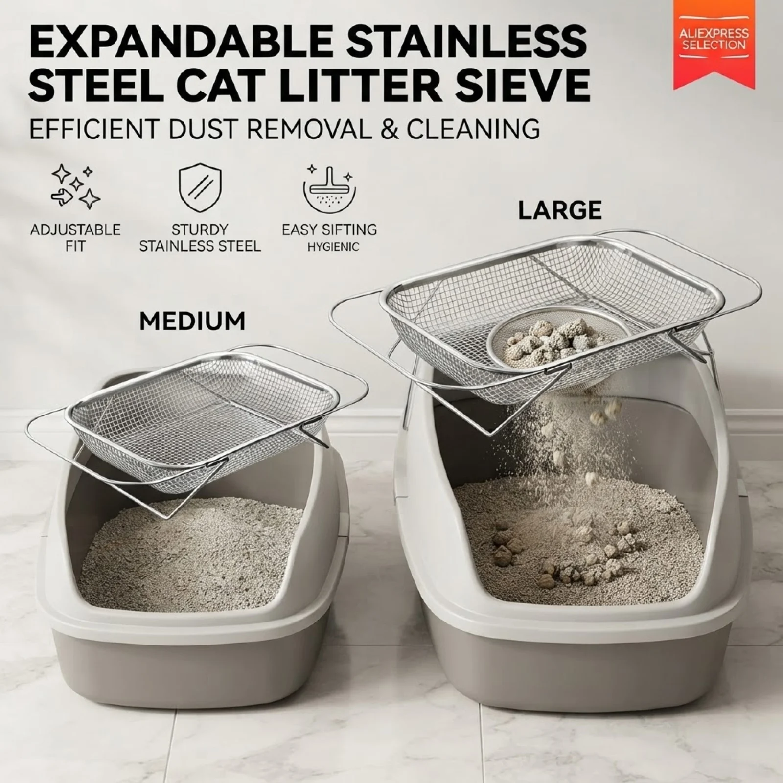 Cat Litter Box Filter Rack 201 Stainless Steel Litter Scooper Cat Bedpans Sifting Sand Cats Litter Tray Pet Supplies