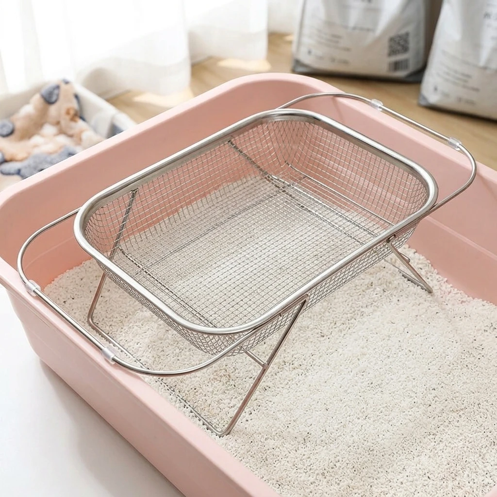 Cat Litter Box Filter Rack 201 Stainless Steel Litter Scooper Cat Bedpans Sifting Sand Cats Litter Tray Pet Supplies