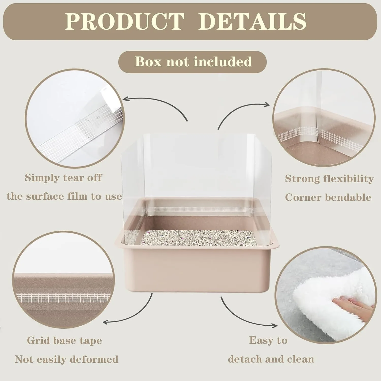 3 Pack Litter Box Privacy Screen、Open Top Anti-Splash Guard、Transparent、Easy Clean
