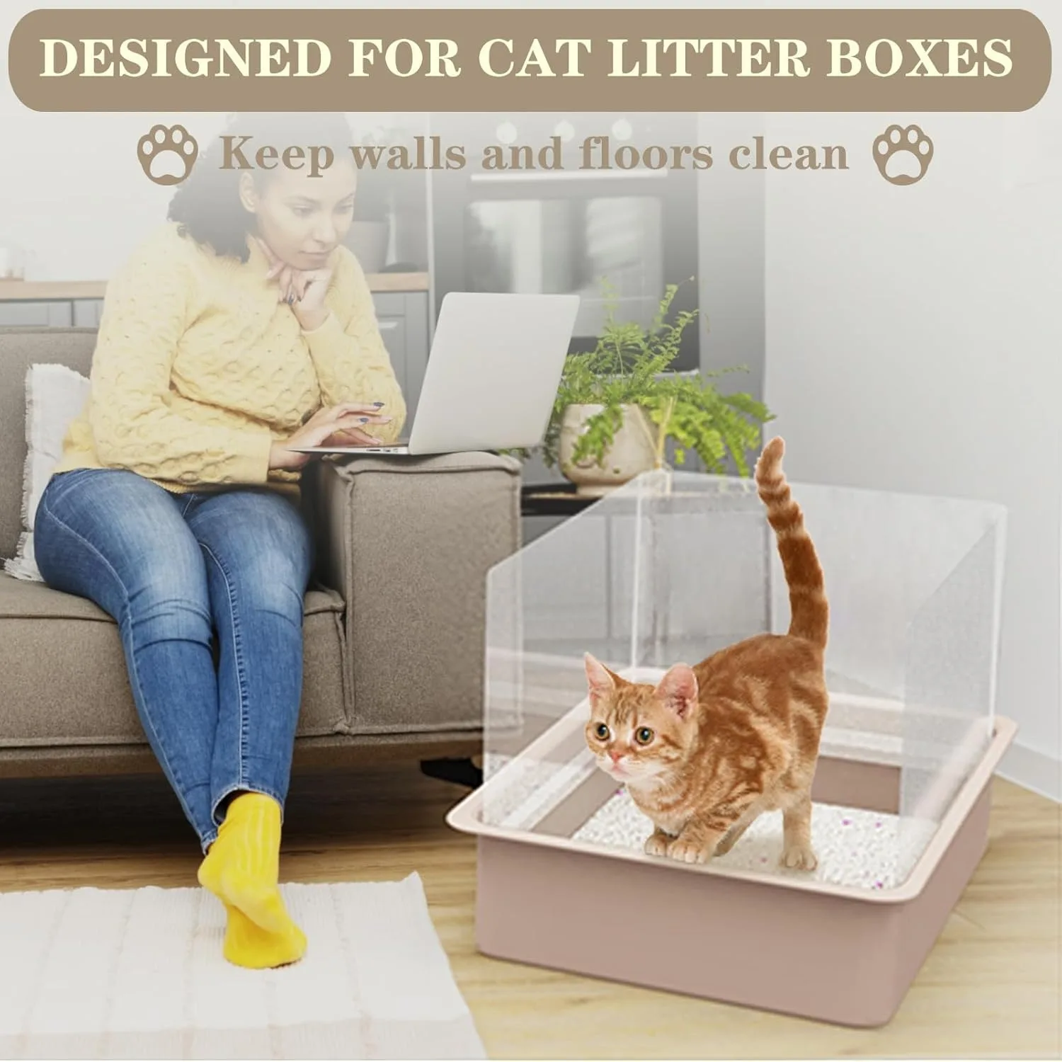 3 Pack Litter Box Privacy Screen、Open Top Anti-Splash Guard、Transparent、Easy Clean