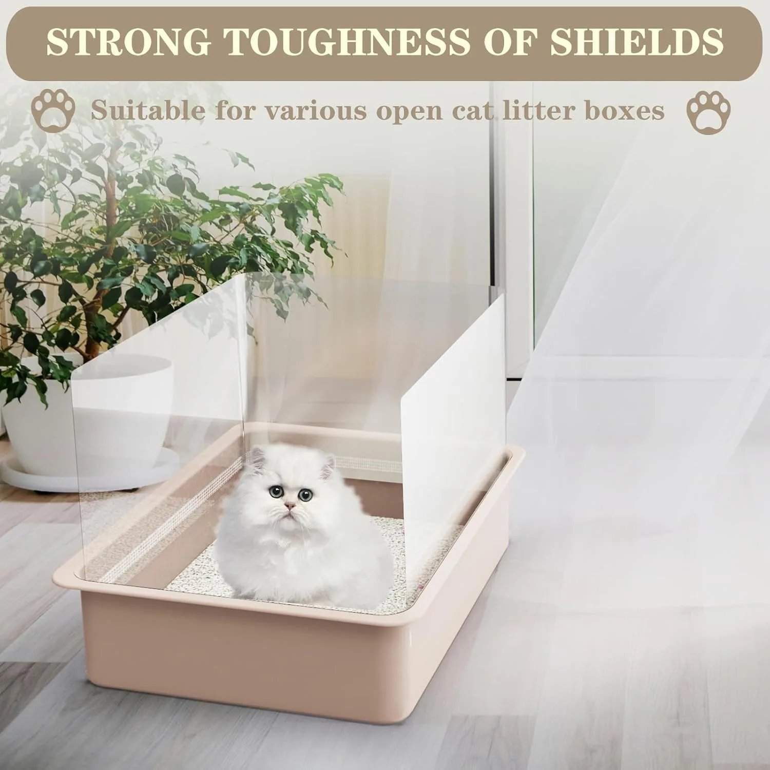 3 Pack Litter Box Privacy Screen、Open Top Anti-Splash Guard、Transparent、Easy Clean
