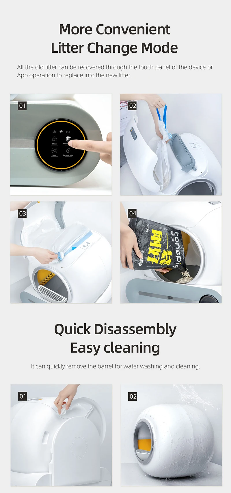 Booteely 65L Automatic Smart Cat Litter Box Self Cleaning Fully Enclosed Cat Litter Box Pet Toilet Litter Tray English Versions