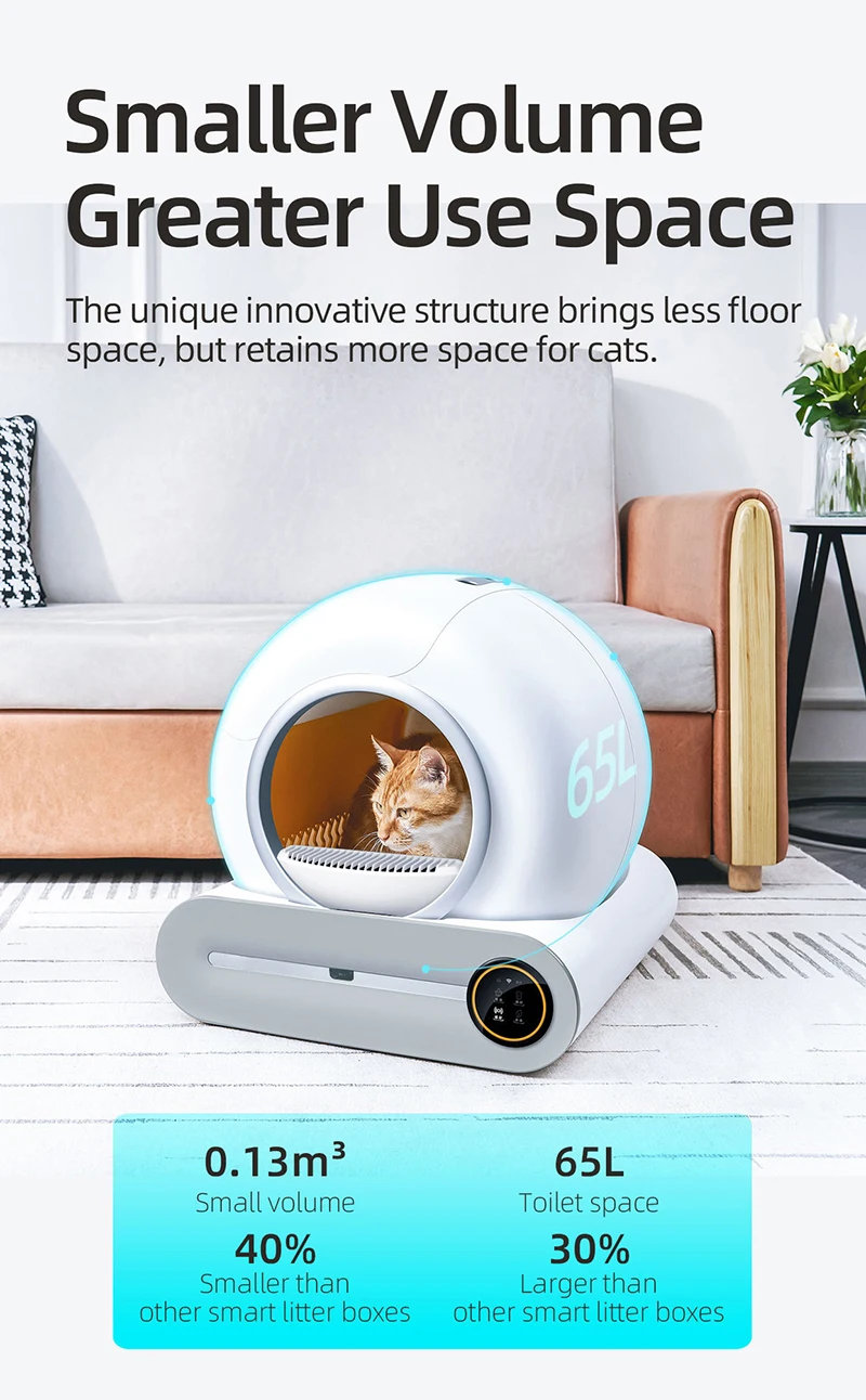 Booteely 65L Automatic Smart Cat Litter Box Self Cleaning Fully Enclosed Cat Litter Box Pet Toilet Litter Tray English Versions