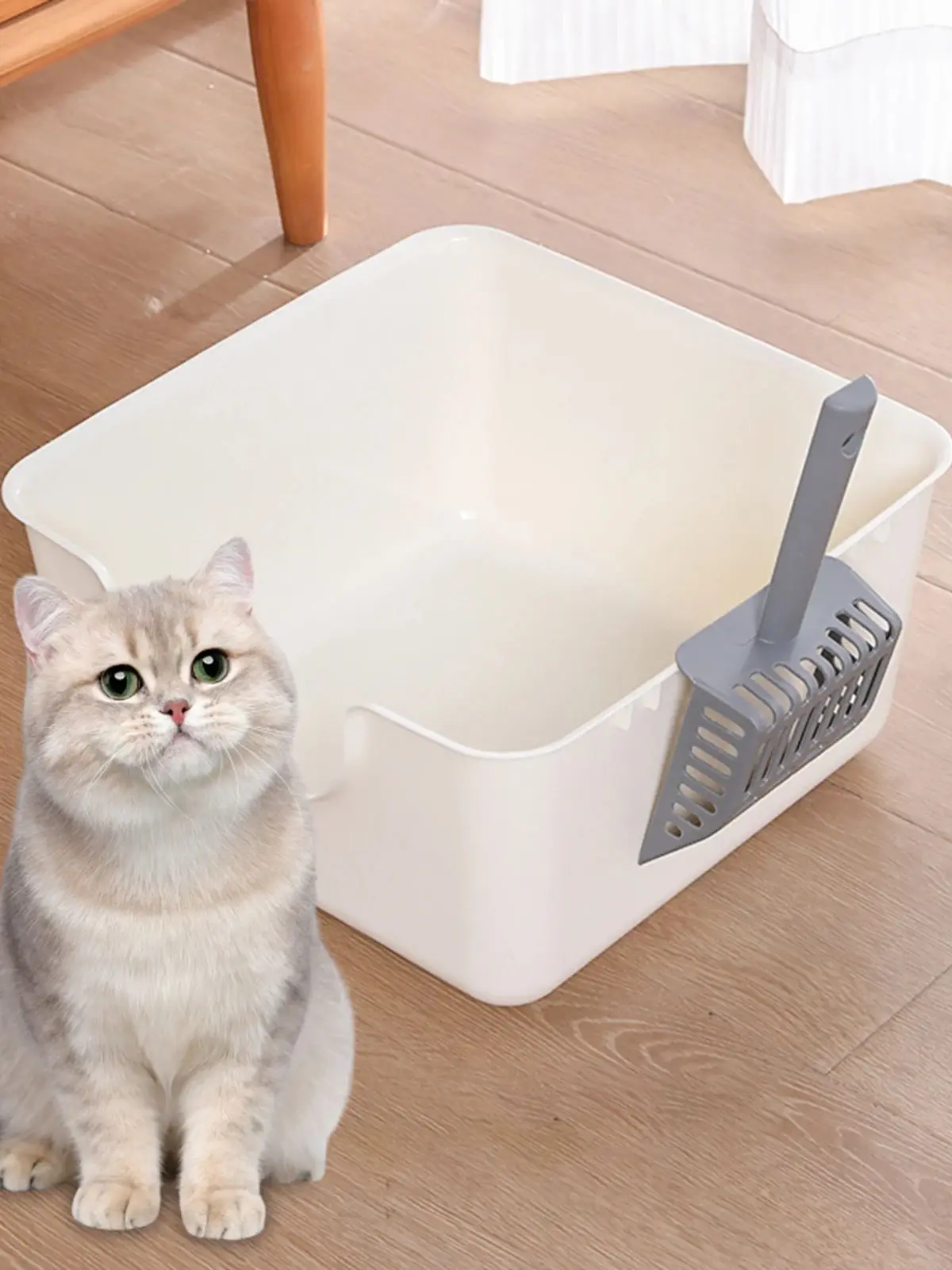 Open Top Pet Litter Tray Anti Splashing Cat Bedpan Cat Litter Box with High Side Kitty Litter Pan for Kitten Small Medium Cats