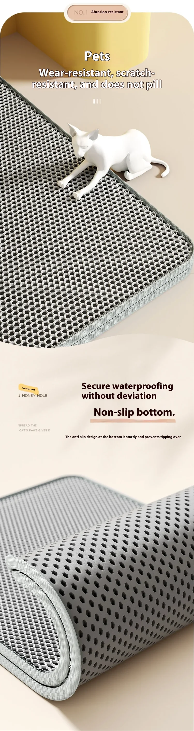 Cat Litter Mat Waterproof Anti-slip Double Layer Extra Large Reusable Washable Anti-dirty Floor Mat For Pet Cat Litter Box
