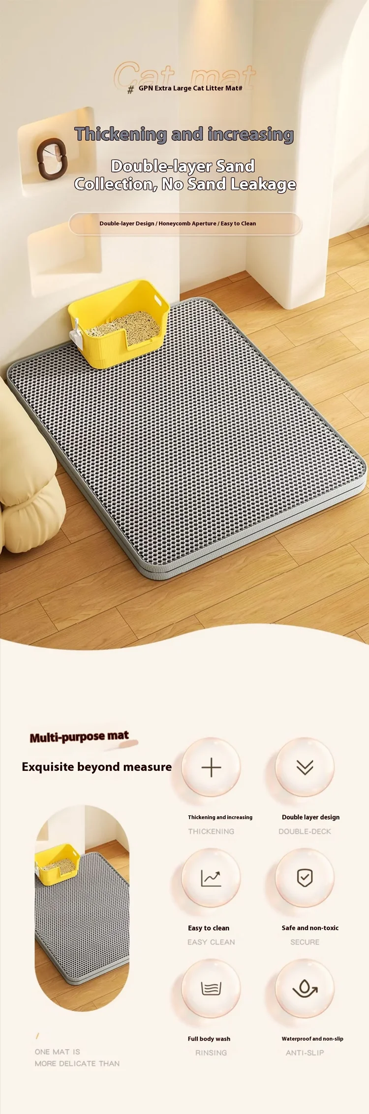 Cat Litter Mat Waterproof Anti-slip Double Layer Extra Large Reusable Washable Anti-dirty Floor Mat For Pet Cat Litter Box