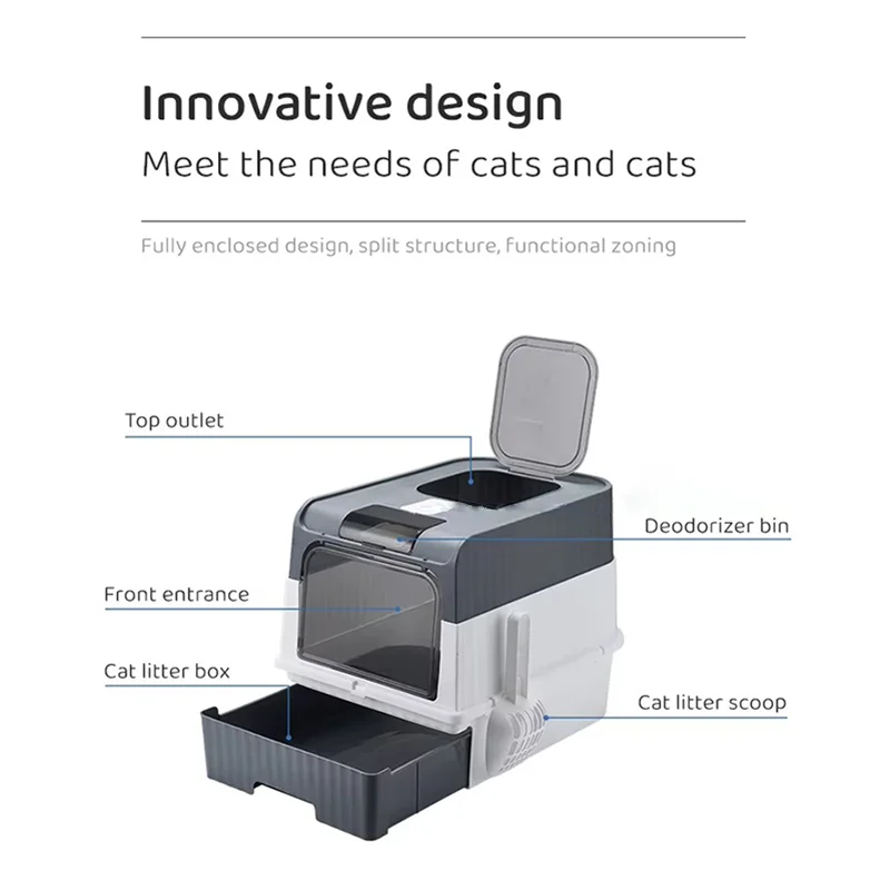 Portable Collapsible Cat Litter Pan With Splash Guard And Plastic Scoop Covered Cat Litter Box With Lid Easy To Clean Kitty Toil