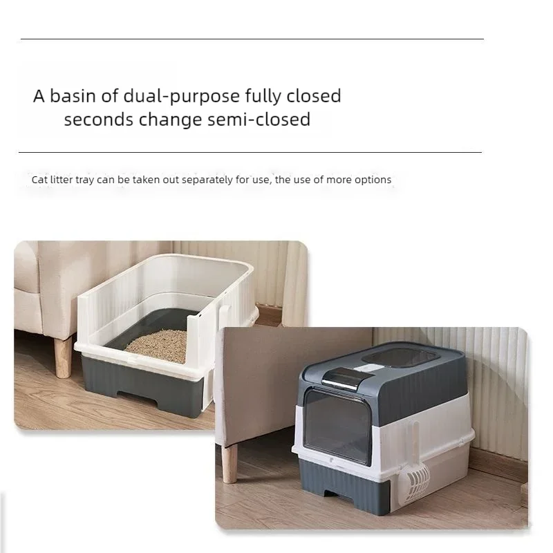 Portable Collapsible Cat Litter Pan With Splash Guard And Plastic Scoop Covered Cat Litter Box With Lid Easy To Clean Kitty Toil