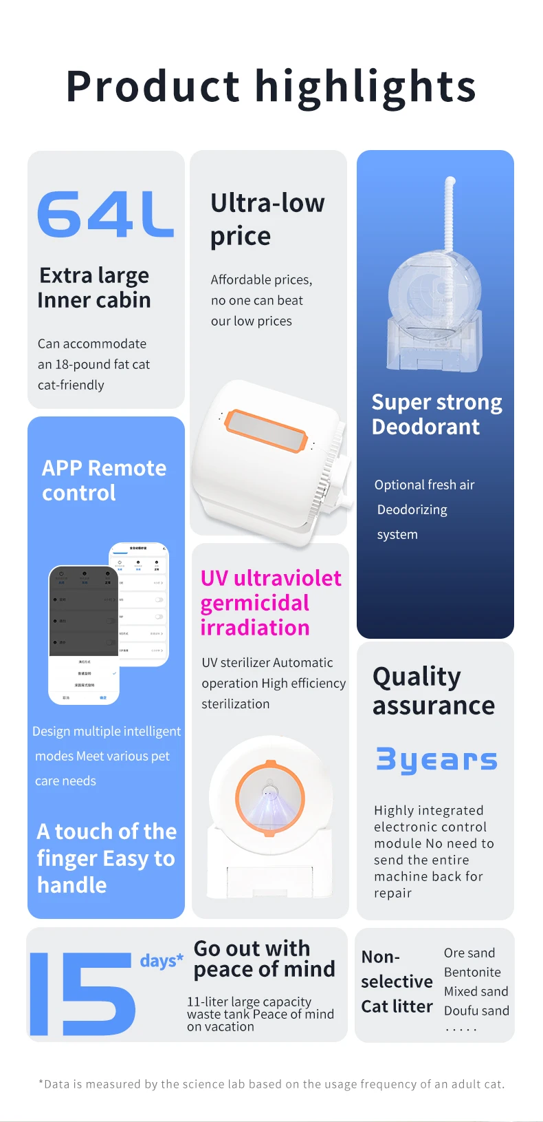 Smart Cat Litter Box Self Cleaning Automatic Cat Toilet 64L APP Control Remove Odor Deodorization Anti-sticking Pet Cat Bedpan