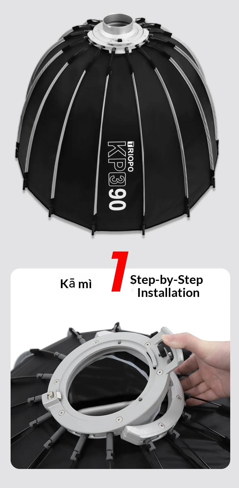 Triopo KP3 Quick Fold Deep Parabolic Softbox 60/90/120cm Bowens Mount Honeycomb Grid Compatible with Godox JINBEI