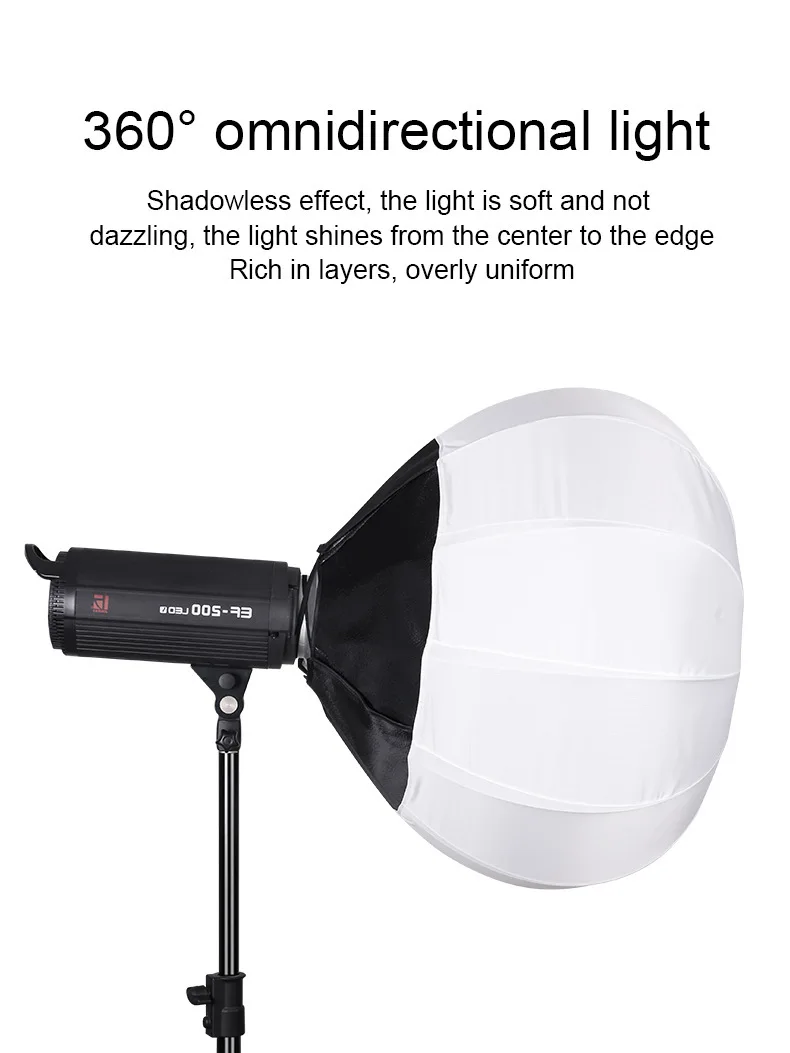 Bowens Mount Spherical Softbox Ball Lantern Diffuser Quick Setup For Studio Flash Monolight Photo Video Live Streaming