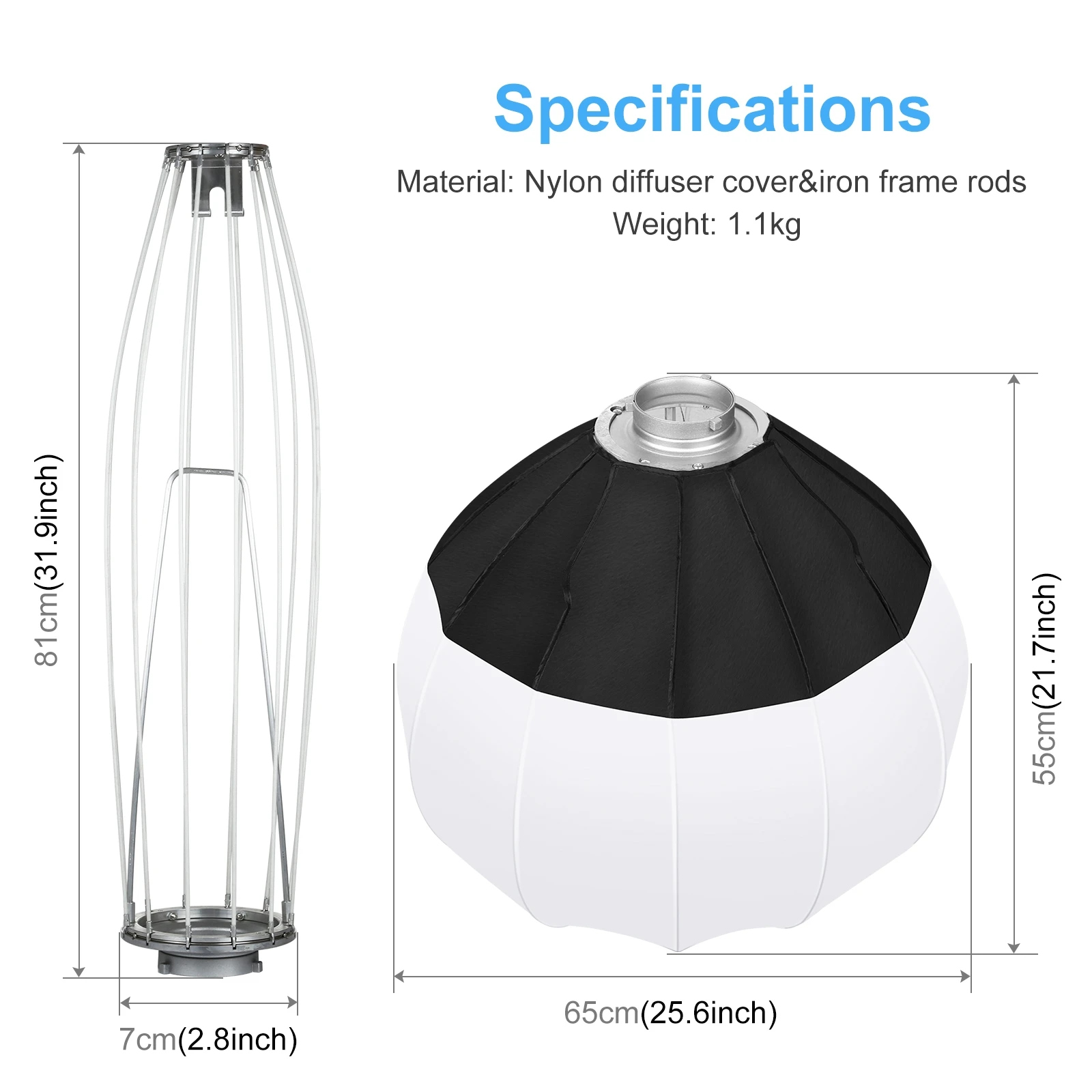 PULUZ 65cm Lantern Softbox SpeedLite Flash Light Foldable Spherical Diffuser Cover with Bowens Mount Photography Accessories