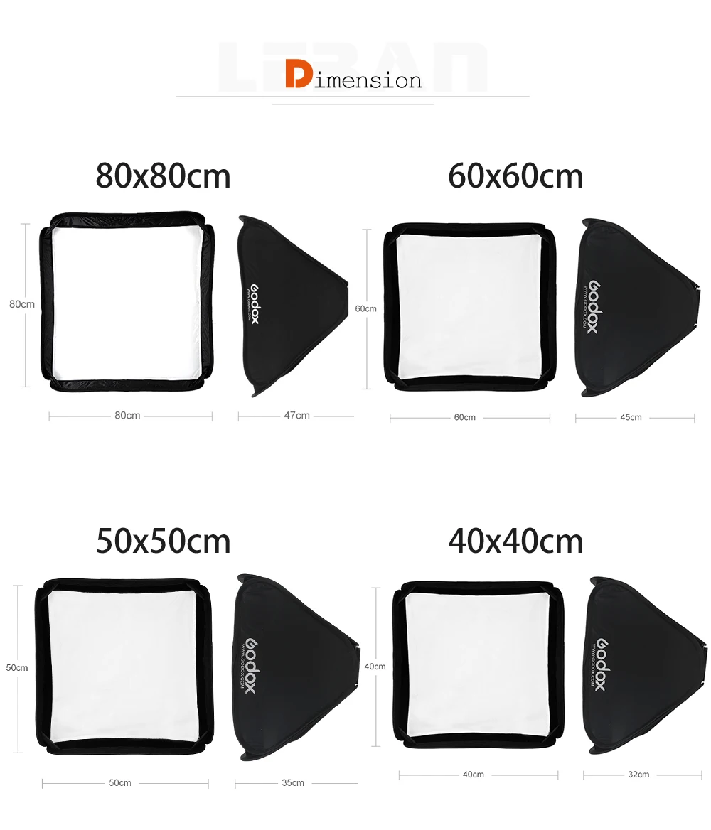 Godox 40x40cm 50x50cm 60x60cm 80x80cm Foldable SoftBox Speedlite Flash Softbox for S-type Bracket fit Bowens Elinchrom Mount
