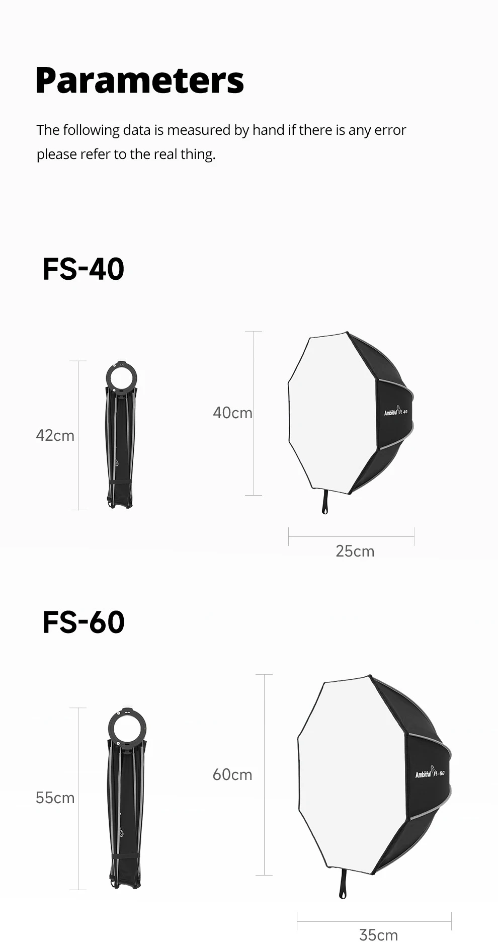 Ambitful FS Series FS40cm 60cm 80cm Quick-Setup Octagon Softbox Bowens Mount for Godox Aputure Sokani Studio LED Video Light
