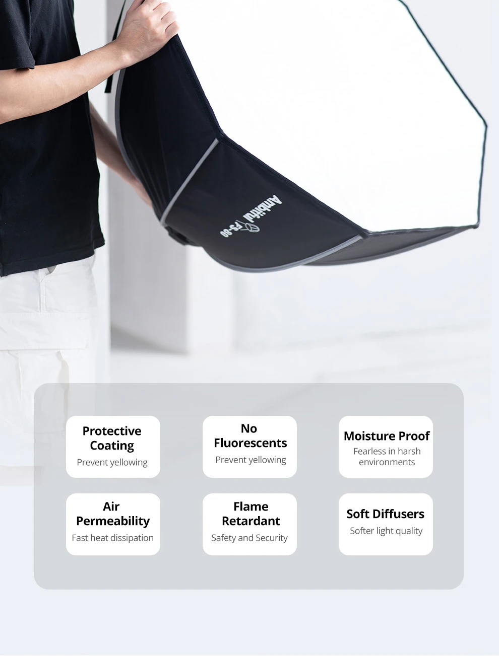 Ambitful FS Series FS40cm 60cm 80cm Quick-Setup Octagon Softbox Bowens Mount for Godox Aputure Sokani Studio LED Video Light