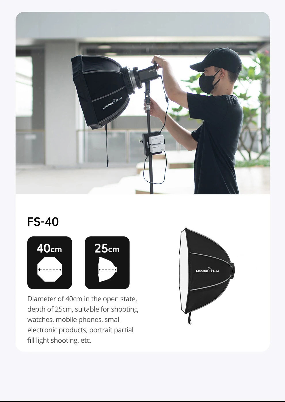 Ambitful FS Series FS40cm 60cm 80cm Quick-Setup Octagon Softbox Bowens Mount for Godox Aputure Sokani Studio LED Video Light